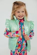 Mint Iridescent Puffer Vest For Winter Layering Warmth Mila & Rose ® Everetts Place: Online Boutique