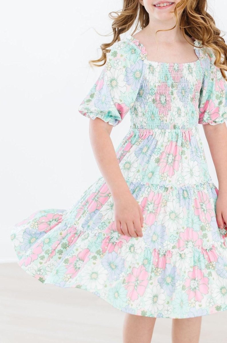Mila & Rose ® Minty Meadow Smocked Ruffle Dress For Girls Twirl Worthy - Everetts Place Boutique - 