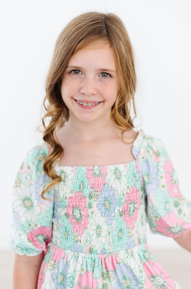 Mila & Rose ® Minty Meadow Smocked Ruffle Dress For Girls Twirl Worthy - Everetts Place Boutique - 