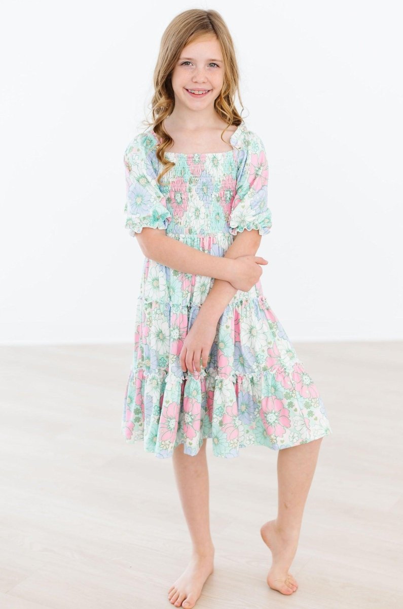 Mila & Rose ® Minty Meadow Smocked Ruffle Dress For Girls Twirl Worthy - Everetts Place Boutique - 