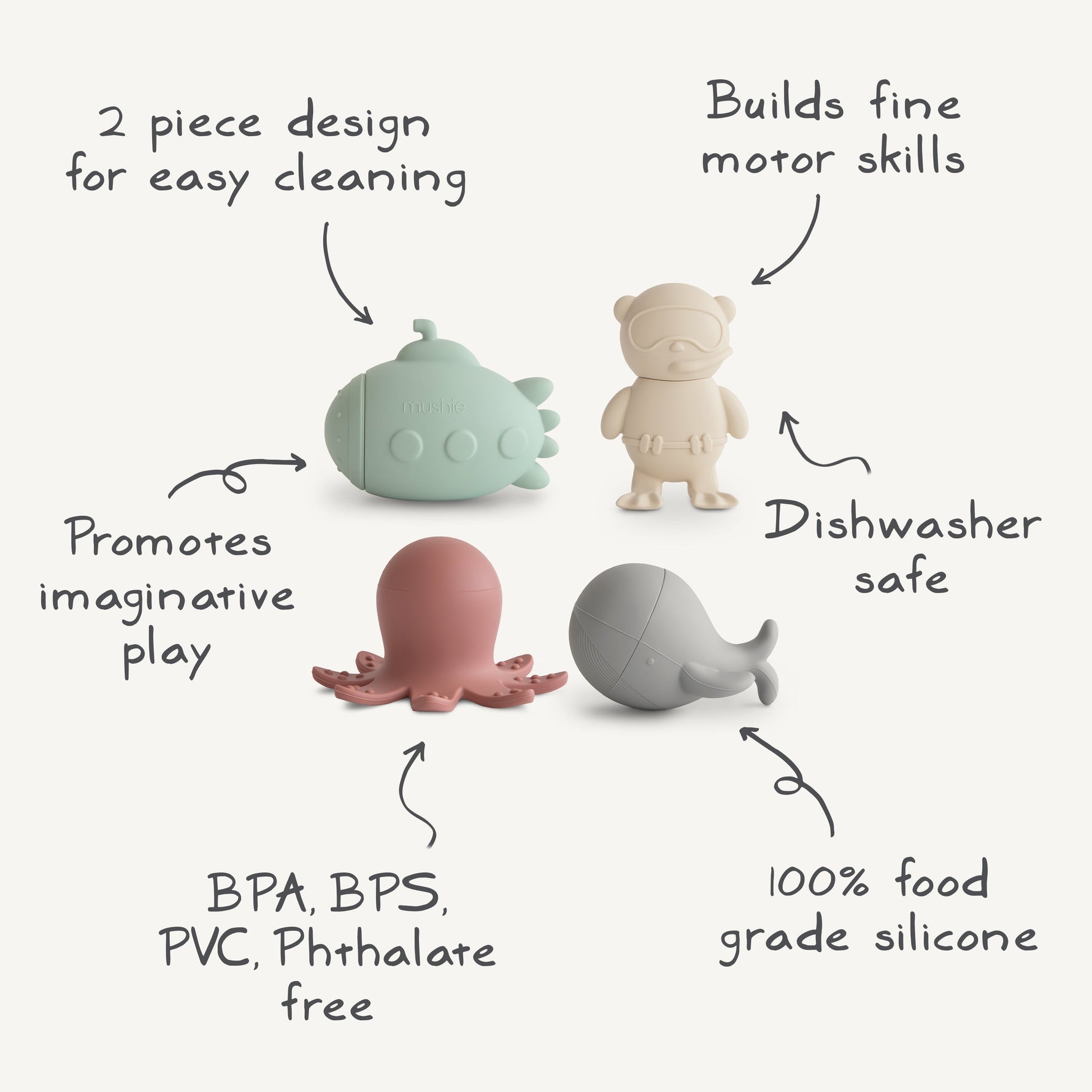 Mushie Mold Free Bath Play Set. Safe, natural baby bath toys.