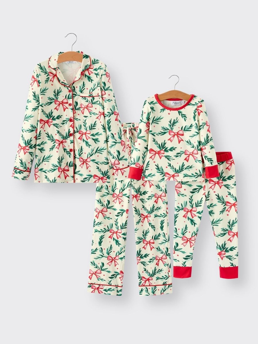 Rylee Faith Designs Mommy And Me Christmas Bow And Holly Print Pajama Set - Everetts Place Boutique - 