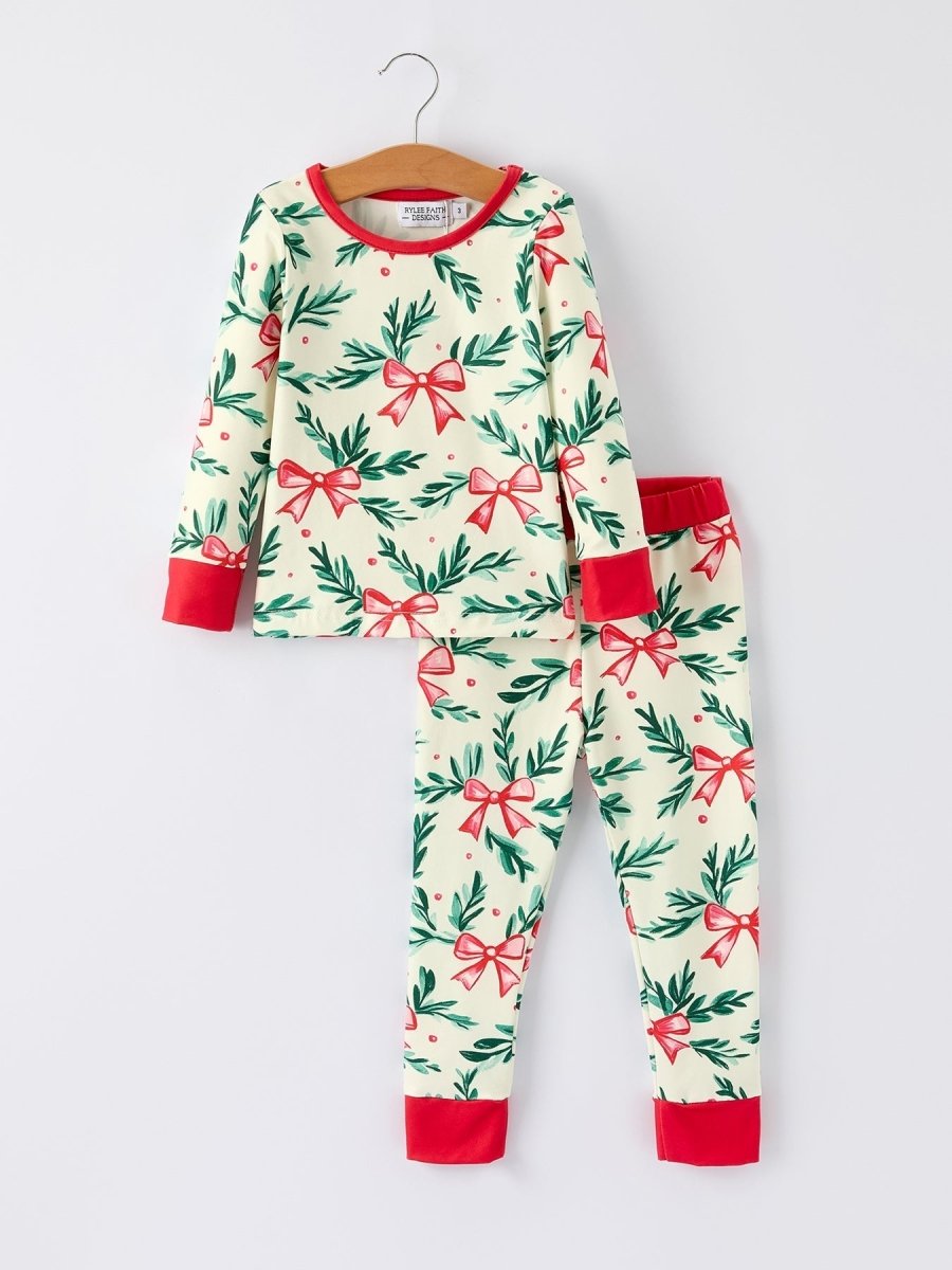 Rylee Faith Designs Mommy And Me Christmas Bow And Holly Print Pajama Set - Everetts Place Boutique - 