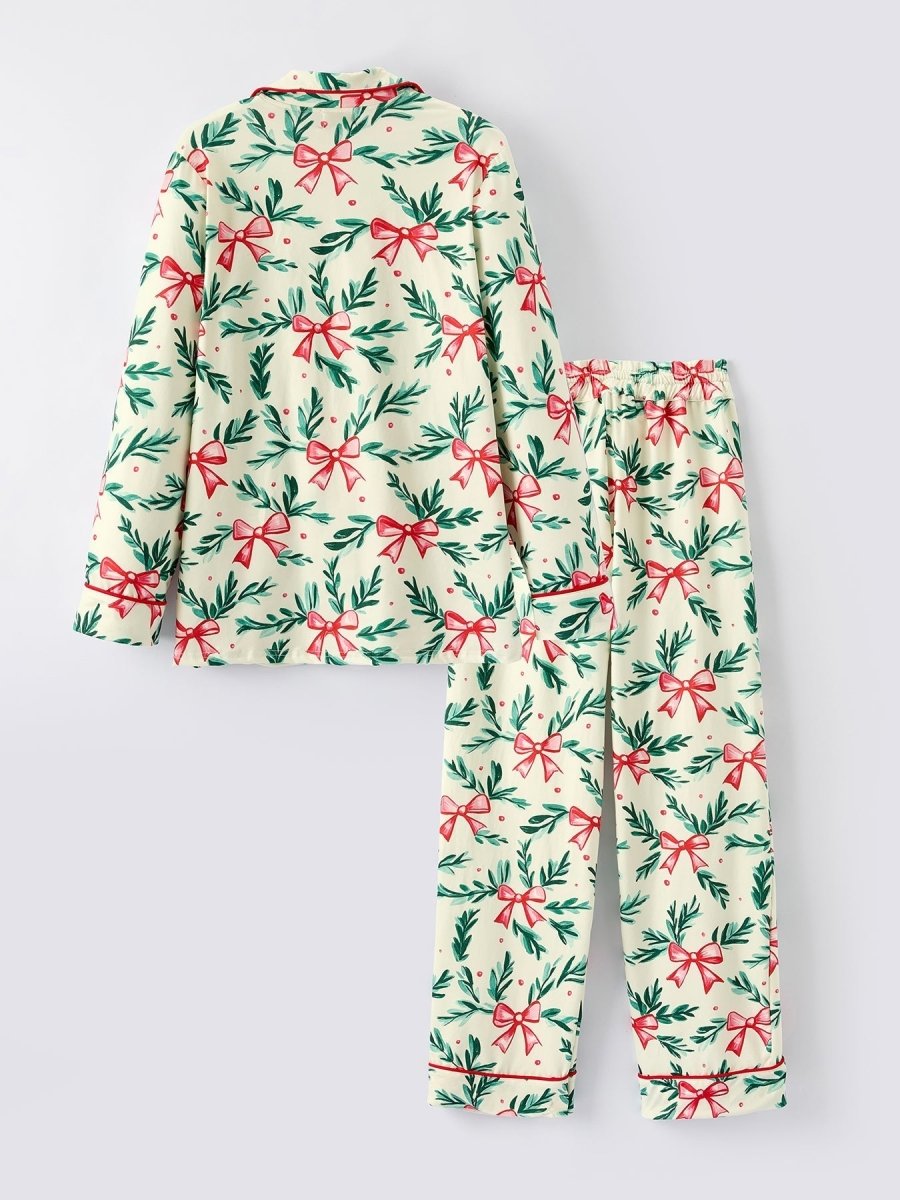 Rylee Faith Designs Mommy And Me Christmas Bow And Holly Print Pajama Set - Everetts Place Boutique - 