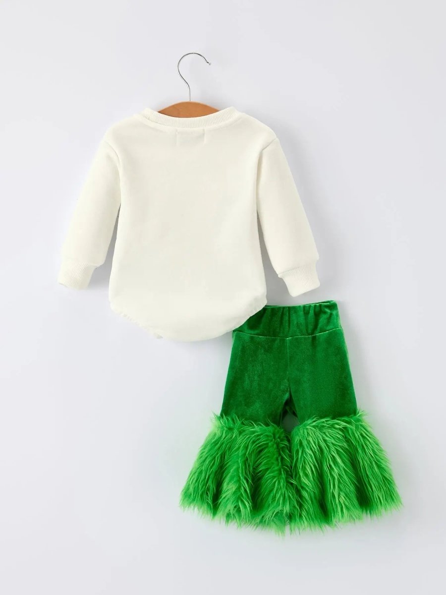 Mommy And Me Christmas Bow Print Romper Green Furry Bottoms Rylee Faith Designs Everetts Place Boutique