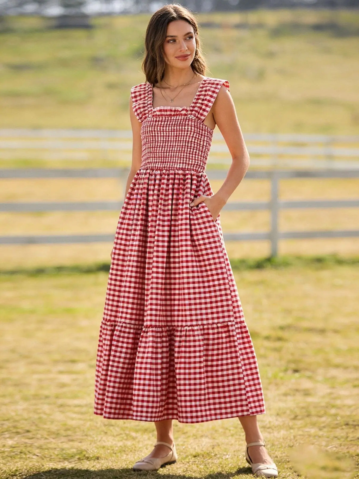 Rylee Faith Designs Mommy & Me Adult Dress – Red Plaid Sleeveless Outfit for Party - 