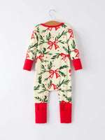 Mommy & Me Christmas Bow and Holly Print Pajama Girls Romper Rylee Faith Designs Everetts Place Boutique