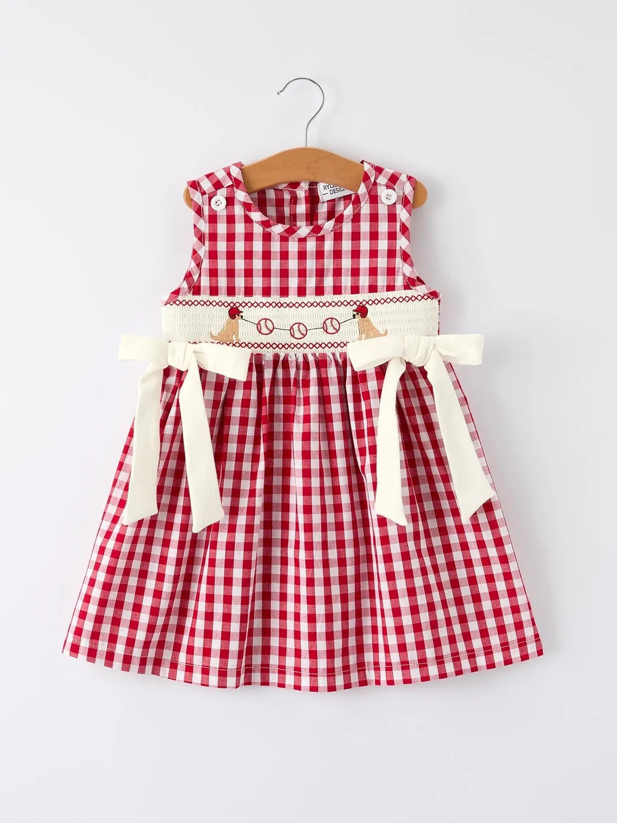 Rylee Faith Designs Mommy & Me Girl Dress – Dog Baseball Smocking Embroidery Outfit - 