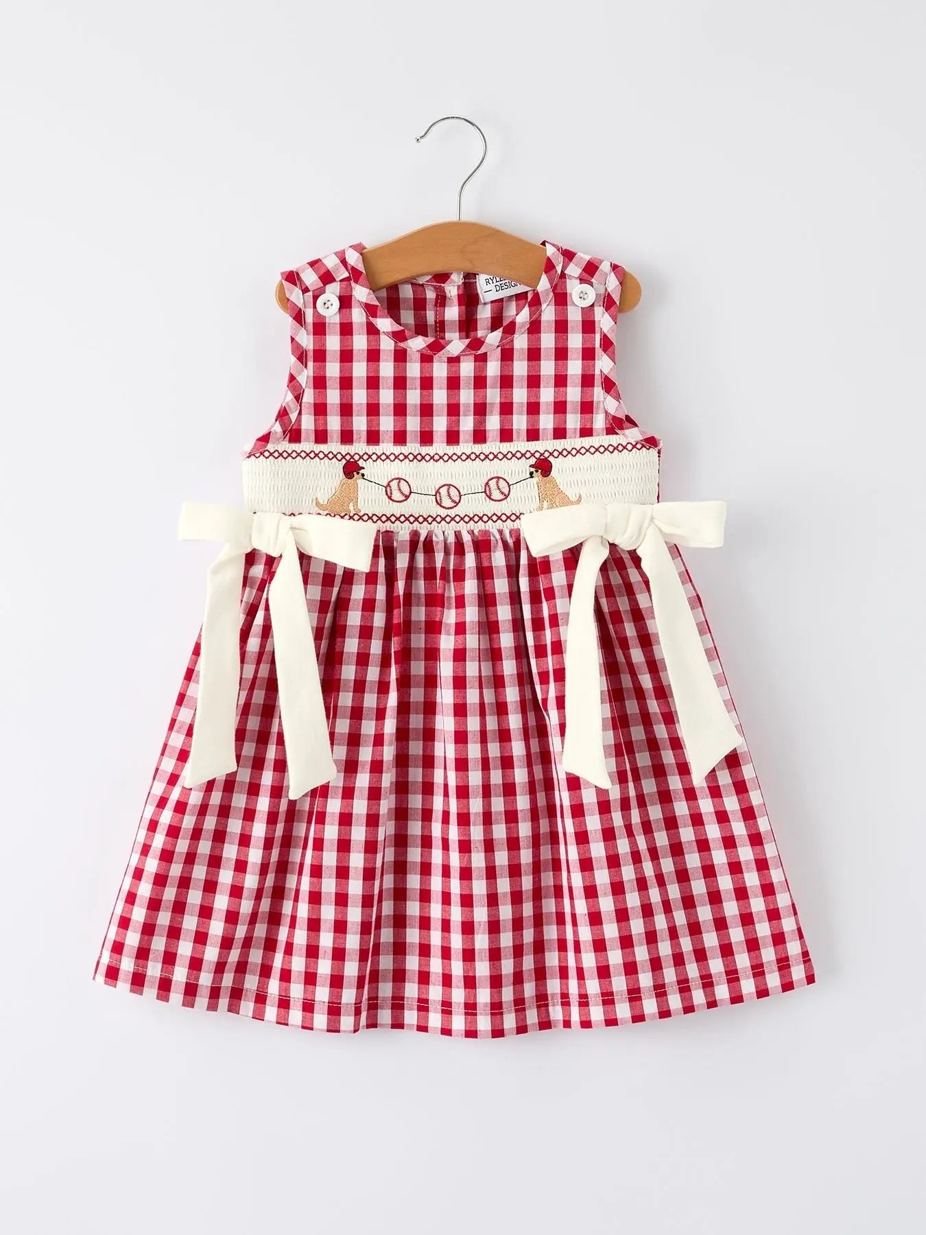 Rylee Faith Designs Mommy & Me Girl Dress – Dog Baseball Smocking Embroidery Outfit - 