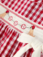 Rylee Faith Designs Mommy & Me Girl Dress – Dog Baseball Smocking Embroidery Outfit - 