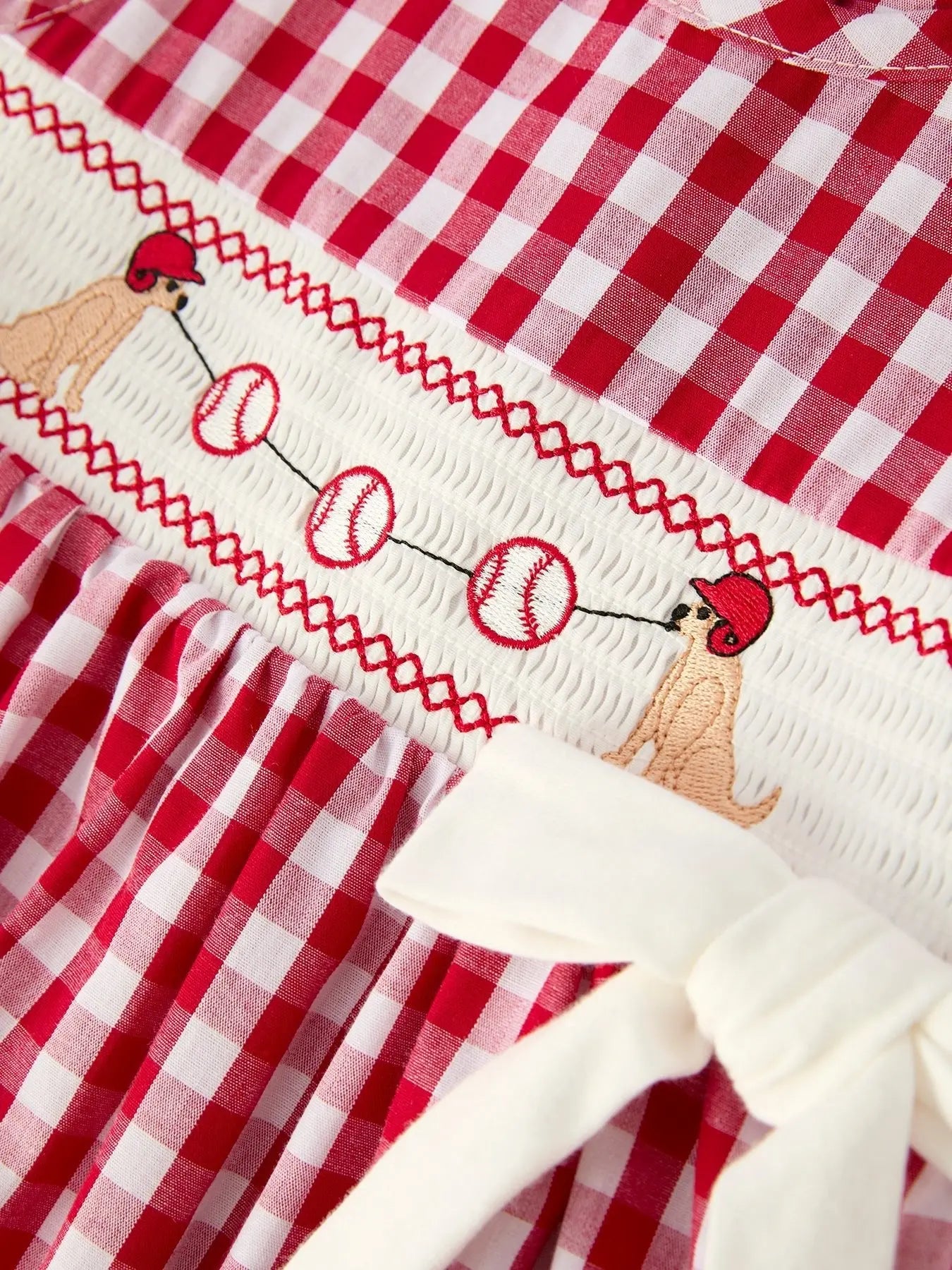 Rylee Faith Designs Mommy & Me Girl Dress – Dog Baseball Smocking Embroidery Outfit - 