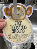 Three Little Tots Monkey Wash Your Hands No Touching Newborn Baby Car Seat Sign Tag - 