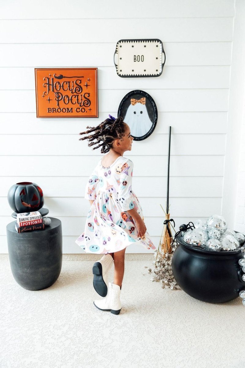 Mila & Rose ® Monster Mash Three Quarter Sleeve Pocket Twirl Dress - Everetts Place Boutique - 