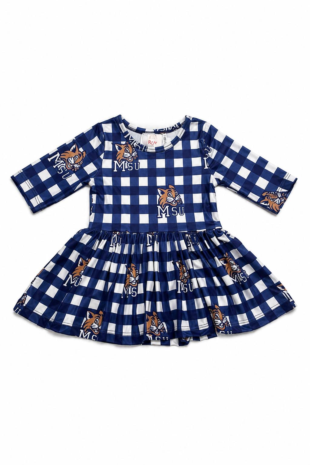 Montana State University Plaid Bobcat 3/4 Sleeve Twirl Bodysuit by Mila & Rose ®
