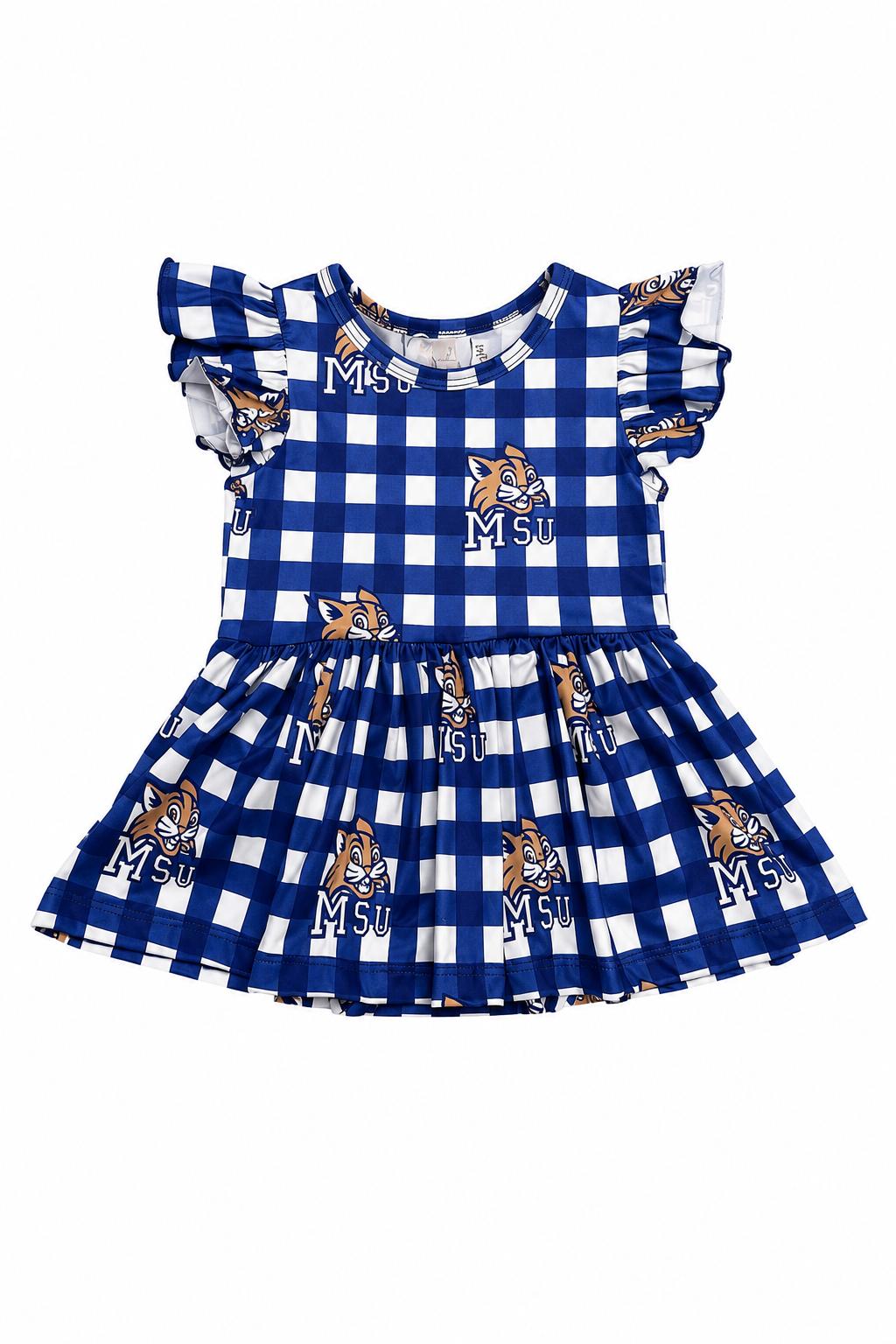 Montana State University Plaid Bobcat S/S Flutter Twirl Bodysuit by Mila & Rose ®