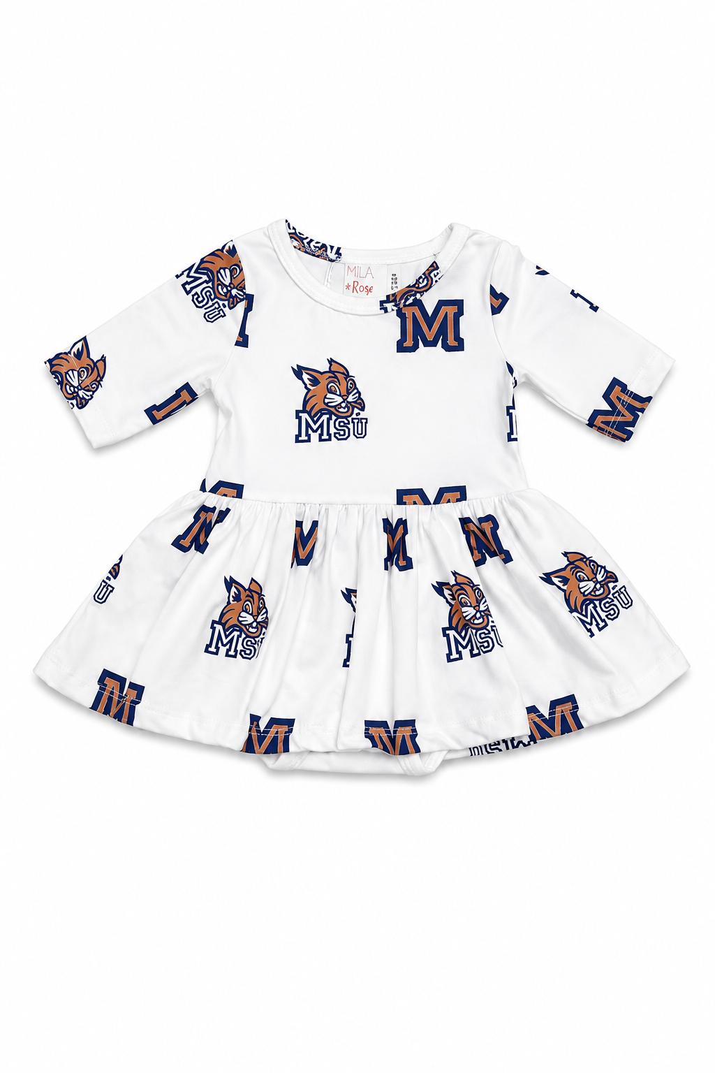 Montana State University White Bobcat 3/4 Sleeve Twirl Bodysuit by Mila & Rose ®