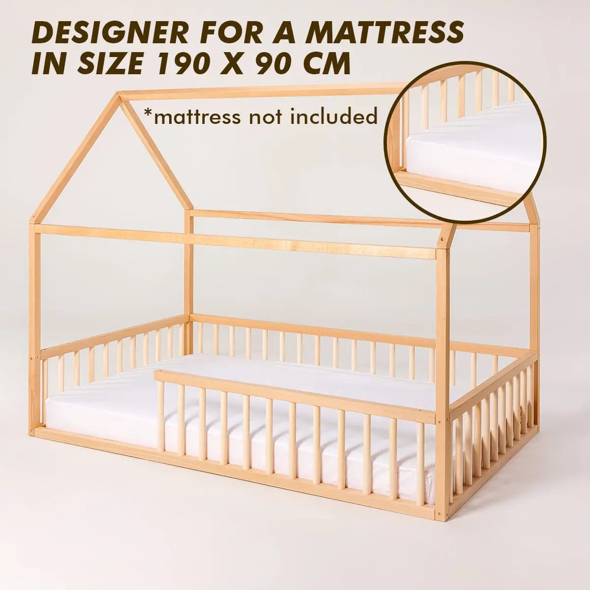 Goodevas Montessori House Bed for Kids with Fence EU Size 200x120 cm - Furniture > Baby & Toddler Furniture > Cribs & Toddler Beds > Toddler Beds Beds