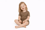 Mossy Gold, Bamboo Two Piece Short Sleeve & Shorts Pajama Set - Sleeve, Skin, Shoulder, Happiness, Neck | Everetts Place