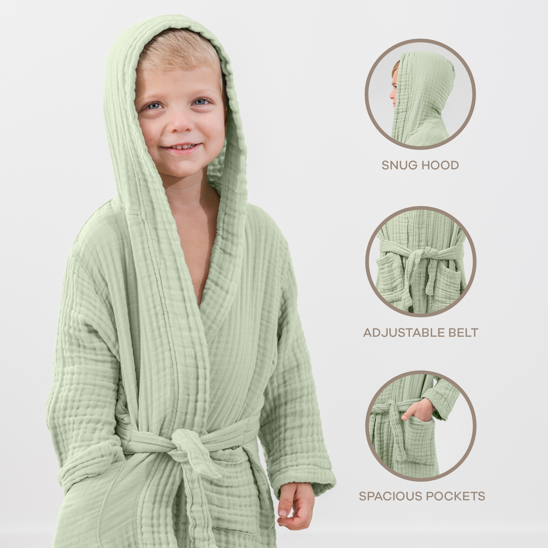 Muslin Bath Robe for Kids Sage Cotton 4 Layer Soft Comfy Cubs Everetts Place: Online Boutique