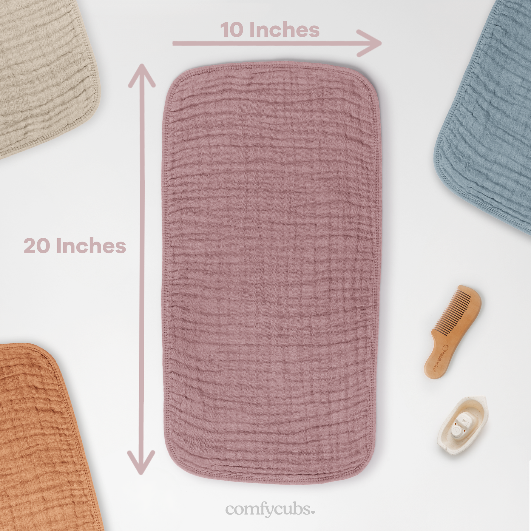 Muslin Burp Cloths Mauve Baby Essentials Gift Set Newborn Comfy Cubs Everetts Place: Online Boutique