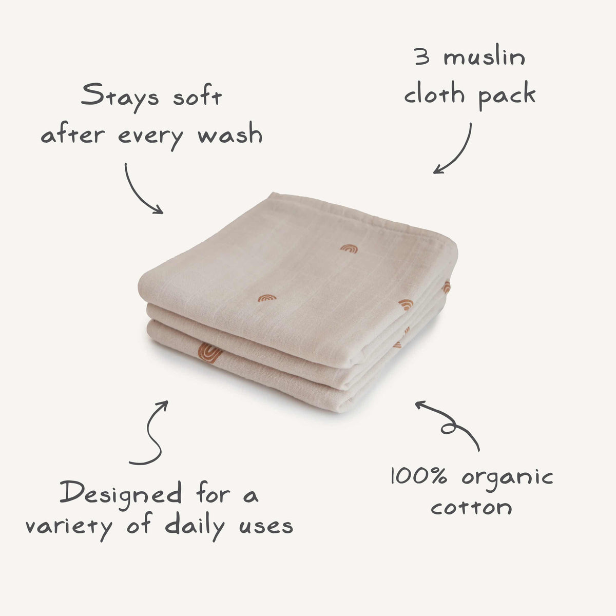 Organic Cotton Muslin Cloths 3-Pack by Mushie at Everetts Place