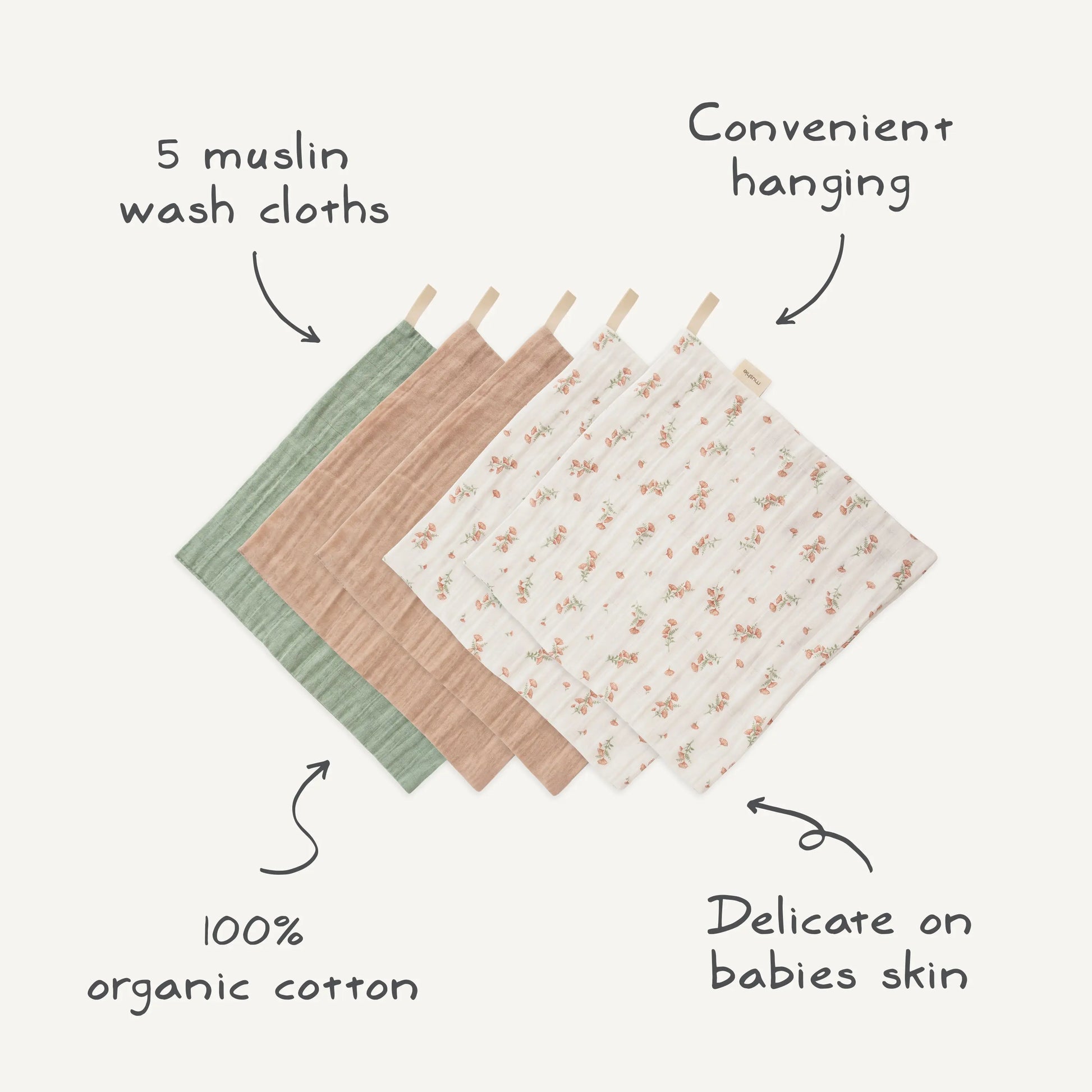 Muslin Cotton Washcloths Made of 100 Percent Organic Cotton Mushie Everetts Place: Online Boutique