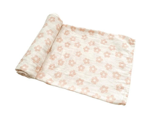 Muslin Swaddle Blanket - Blush Daisy Harp Angel Boutique
