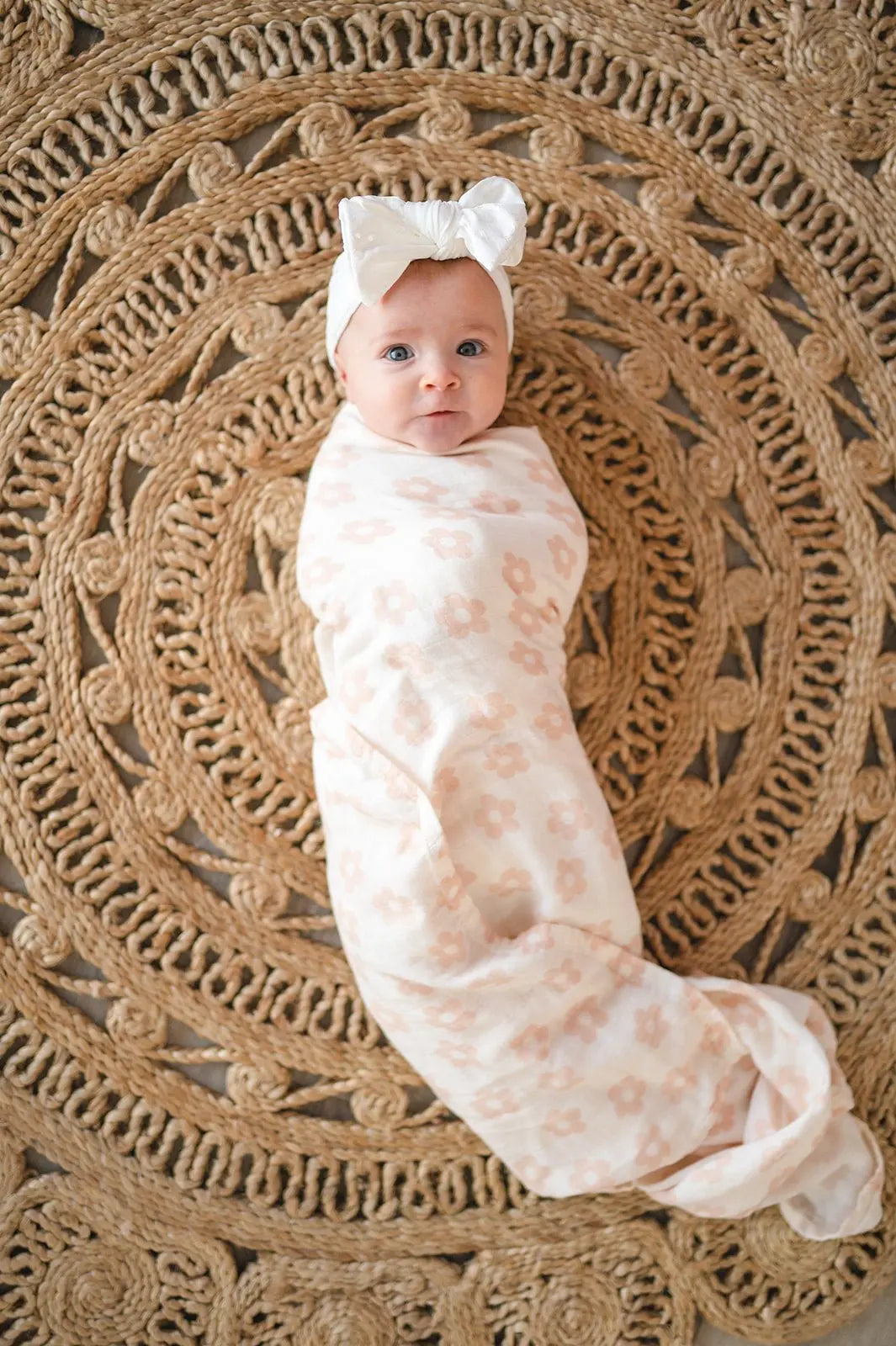 Muslin Swaddle Blanket - Blush Daisy Harp Angel Boutique