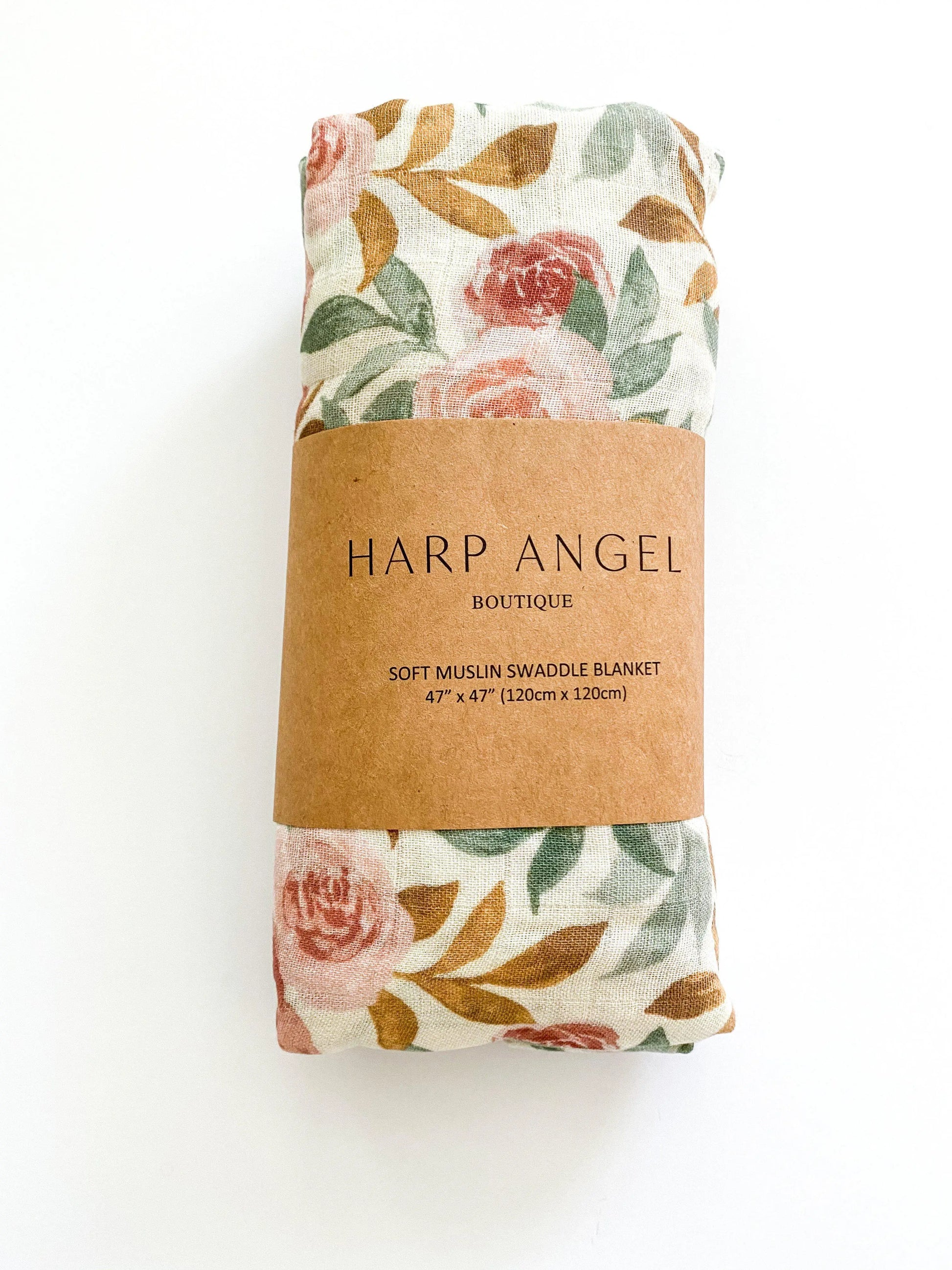 Muslin Swaddle Blanket - Dusty Pink Floral Harp Angel Boutique