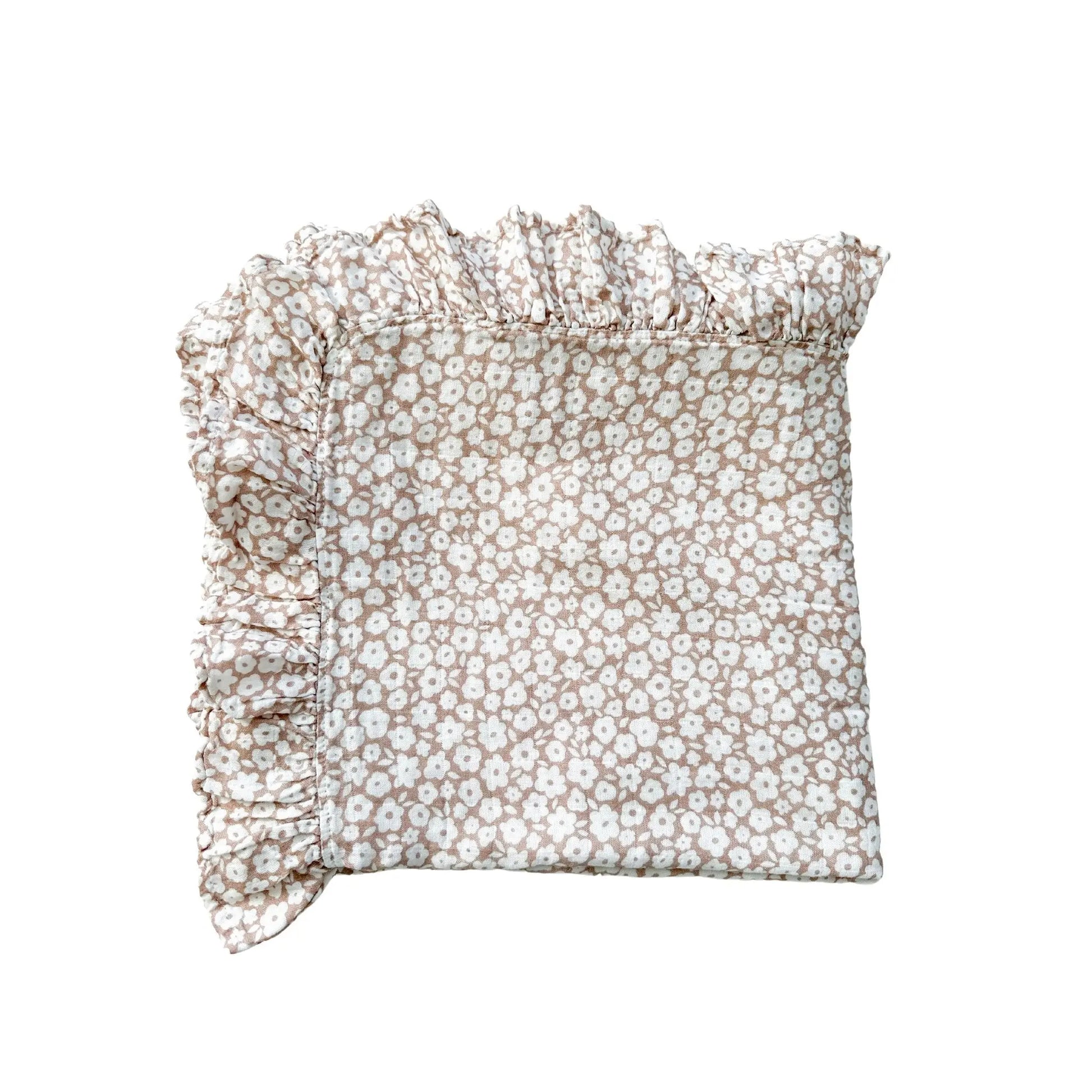 Muslin Swaddle Blanket - Mocha Ditsy Floral Ruffle Harp Angel Boutique