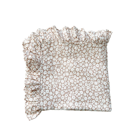 Muslin Swaddle Blanket - Mocha Ditsy Floral Ruffle Harp Angel Boutique