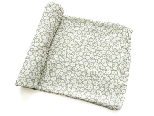 Muslin Swaddle Blanket - Sage Ditsy Floral Harp Angel Boutique