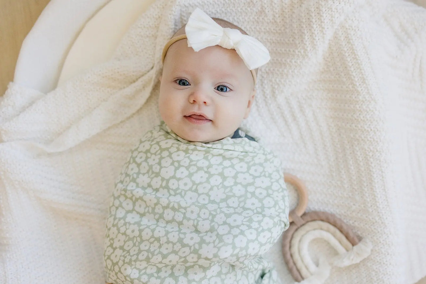 Muslin Swaddle Blanket - Sage Ditsy Floral Harp Angel Boutique
