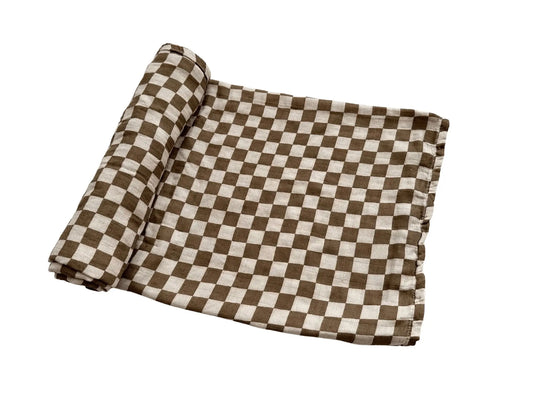 Muslin Swaddle Blanket - Toffee Checkered Harp Angel Boutique
