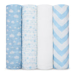 Muslin Swaddle Blankets Blue 4 Pack For Newborn Babies Comfy Cubs Everetts Place: Online Boutique