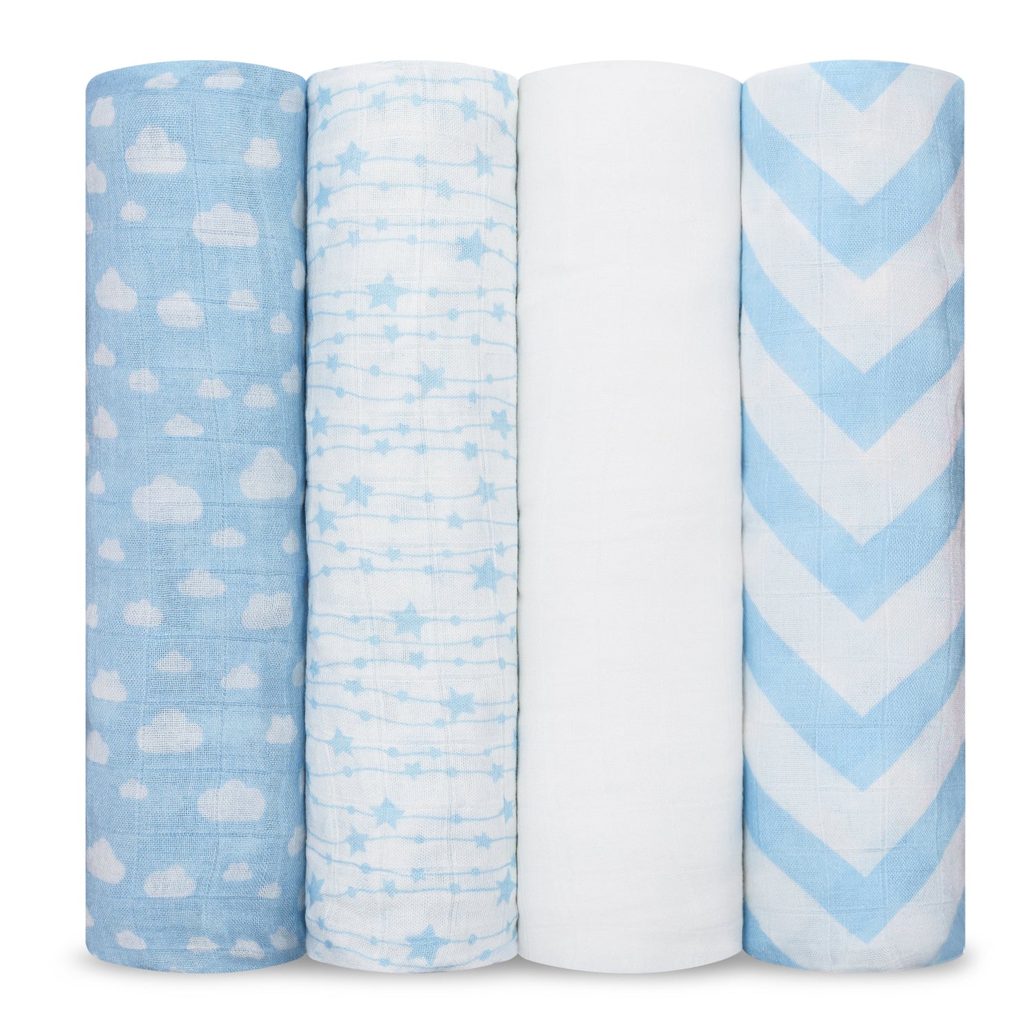 Muslin Swaddle Blankets Blue 4 Pack For Newborn Babies Comfy Cubs Everetts Place: Online Boutique
