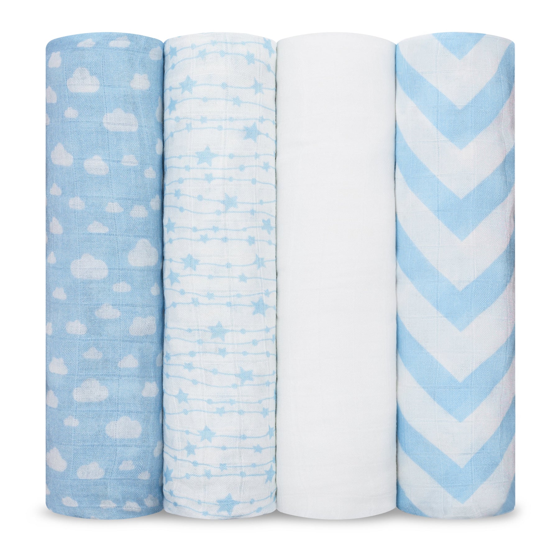 Muslin Swaddle Blankets Blue 4 Pack For Newborn Babies Comfy Cubs Everetts Place: Online Boutique