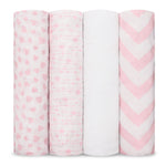 Muslin Swaddle Blankets Pink 4 Pack for Newborn Babies Comfy Cubs Everetts Place: Online Boutique
