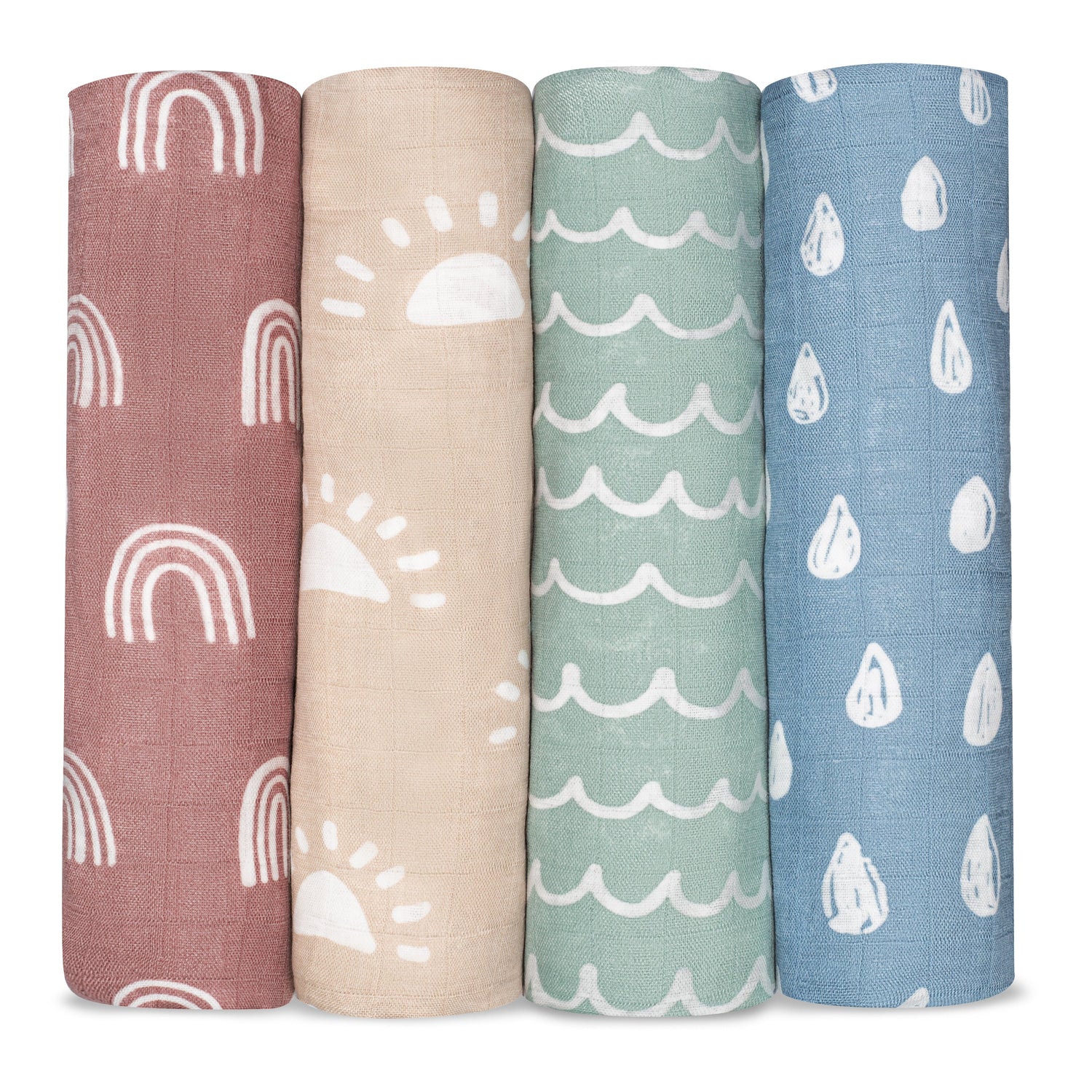 Muslin Swaddle Blankets Sun Rainbow Rain Doodle 4 Pack Comfy Cubs Everetts Place: Online Boutique