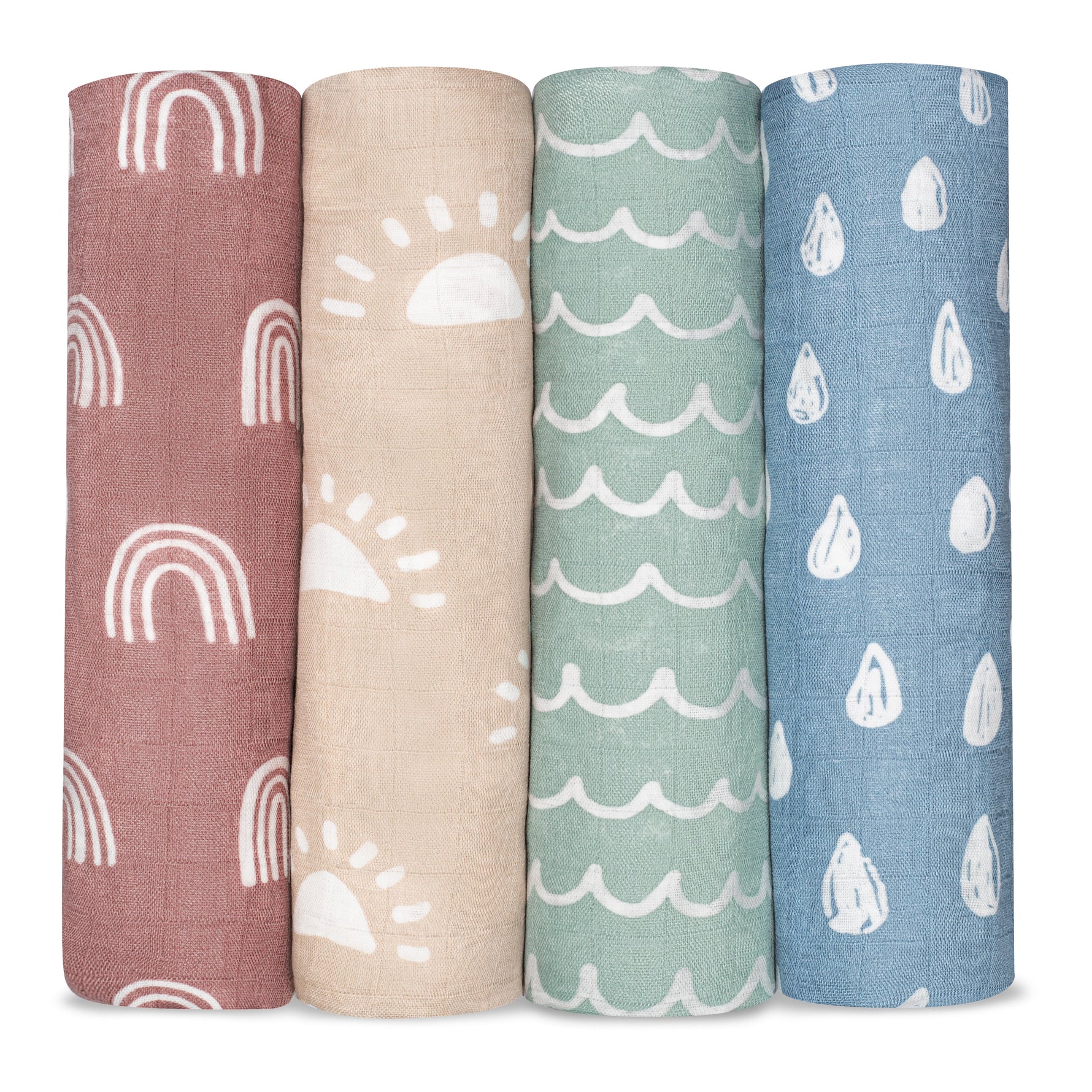Muslin Swaddle Blankets Sun Rainbow Rain Doodle 4 Pack Comfy Cubs Everetts Place: Online Boutique