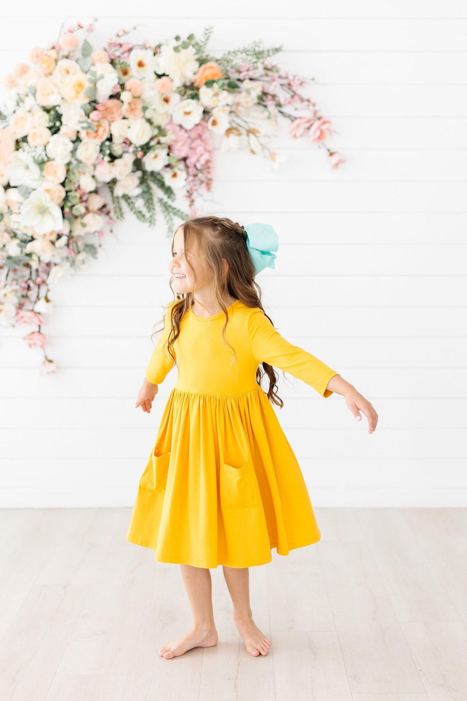 Mustard 3/4 Sleeve Pocket Twirl Dress Mila and Rose Mila & Rose ® Everetts Place: Online Boutique