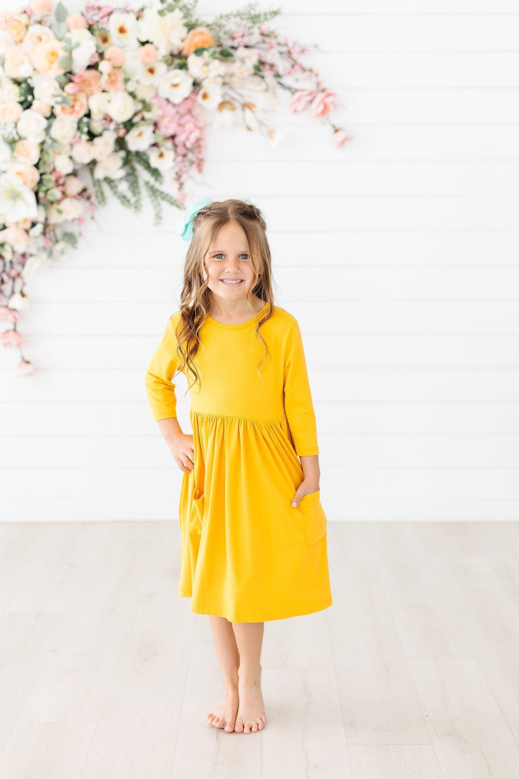 Mustard 3/4 Sleeve Pocket Twirl Dress Mila and Rose Mila & Rose ® Everetts Place: Online Boutique