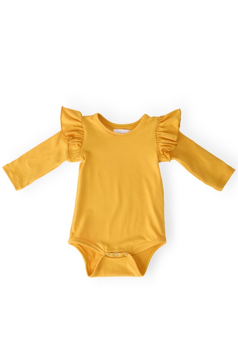 Mila & Rose ® Mustard Long Sleeve Flutter Bodysuit For Baby Girls - Everetts Place Boutique - 