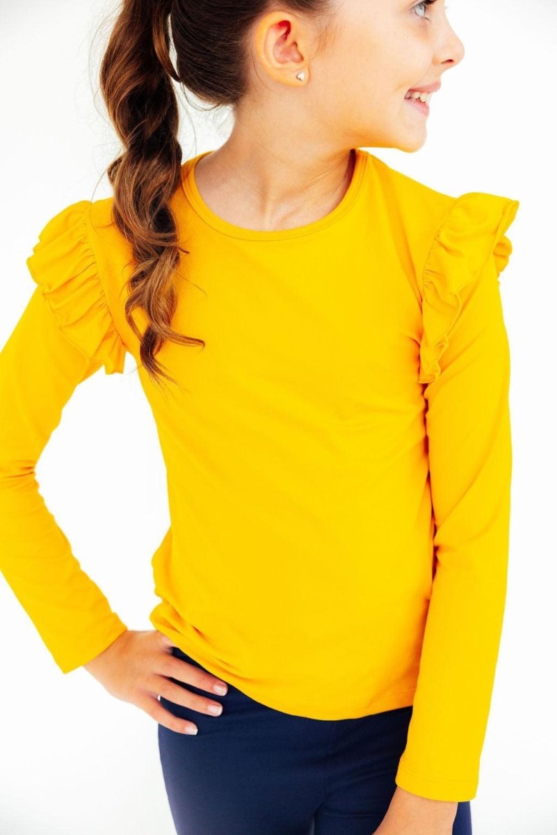 Mila & Rose ® Mustard Long Sleeve Ruffle Tee For Girls Everyday Wear - Everetts Place Boutique - 