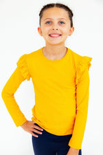 Mustard Long Sleeve Ruffle Tee For Girls Everyday Wear Mila & Rose ® Everetts Place: Online Boutique