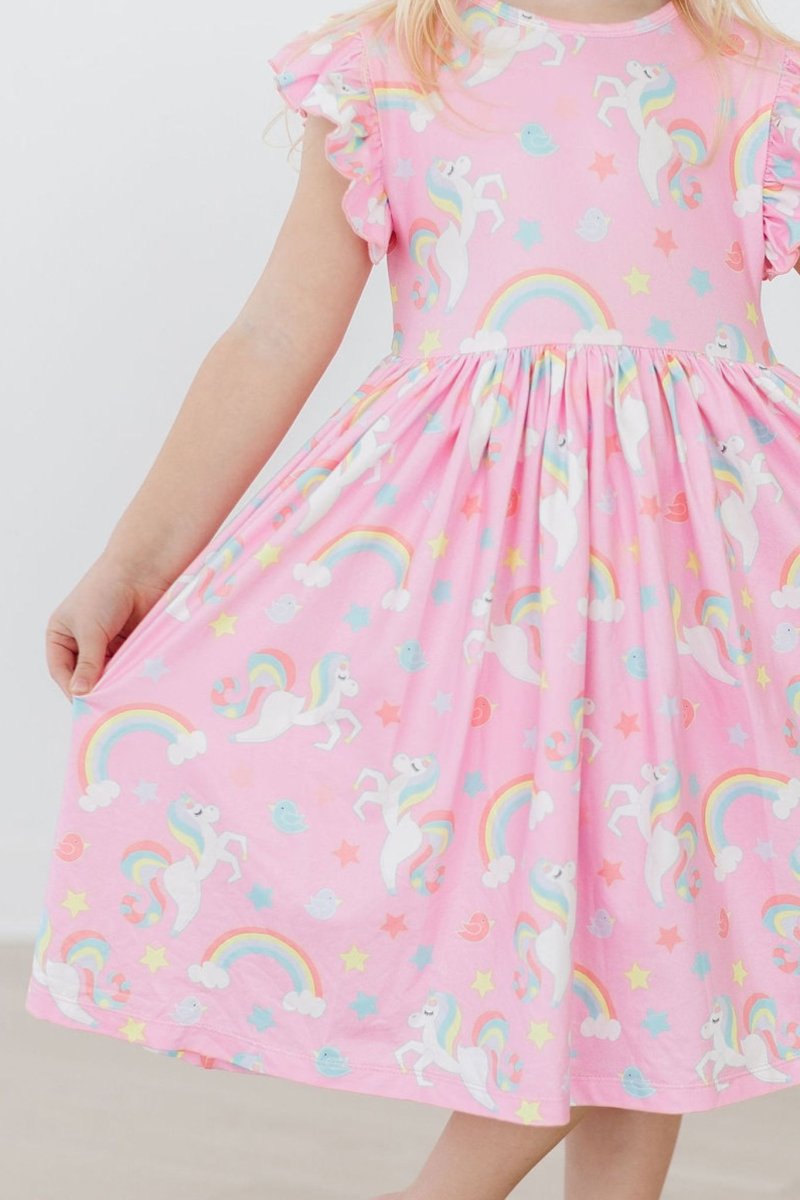 Mila & Rose ® My Little Unicorn Flutter Sleeve Twirl Dress for Girls - Everetts Place Boutique - 