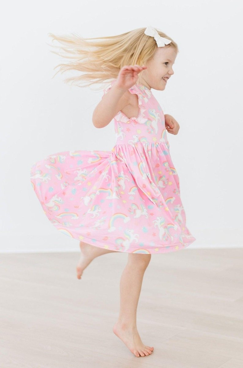 Mila & Rose ® My Little Unicorn Flutter Sleeve Twirl Dress for Girls - Everetts Place Boutique - 