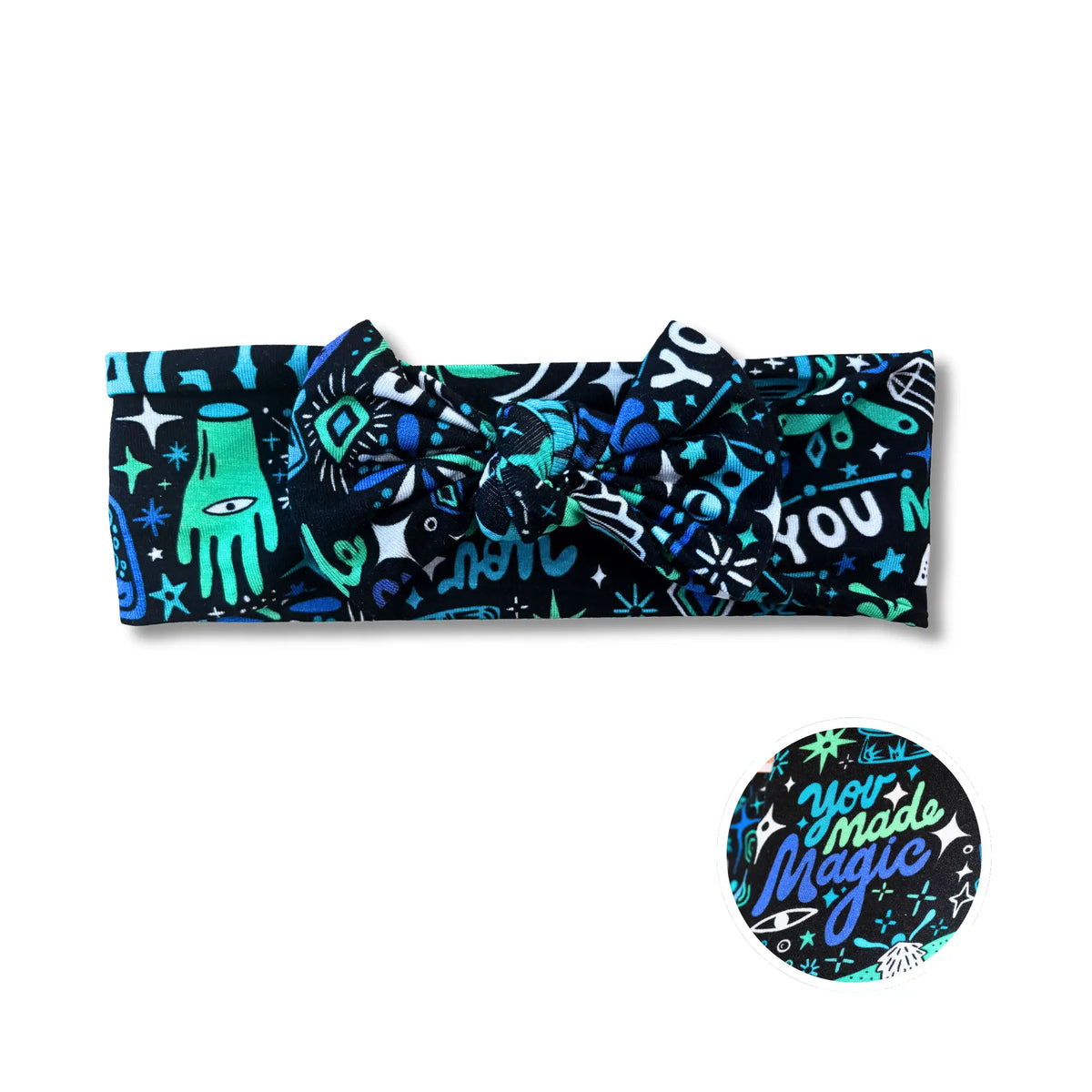 SoftKnot Bow Baby Head Wrap Mystic Mama Blue Cozy Bamboo Raising Mama 