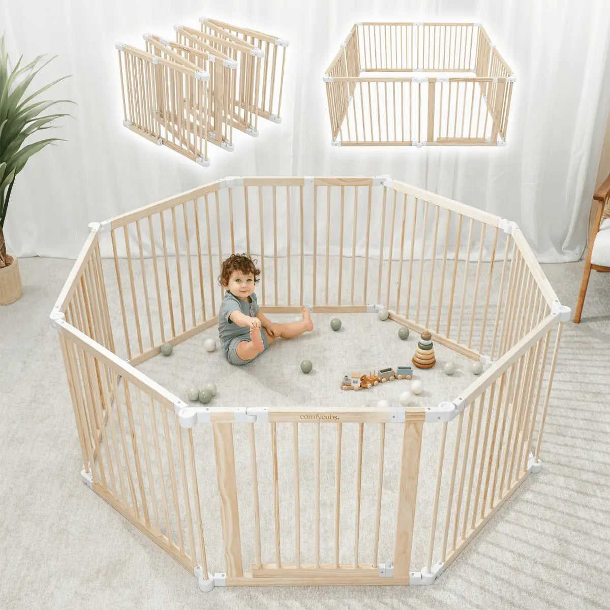 Comfy Cubs Natural Wood Baby Playpen for Toddlers and Infants Safe - Everetts Place Boutique - 