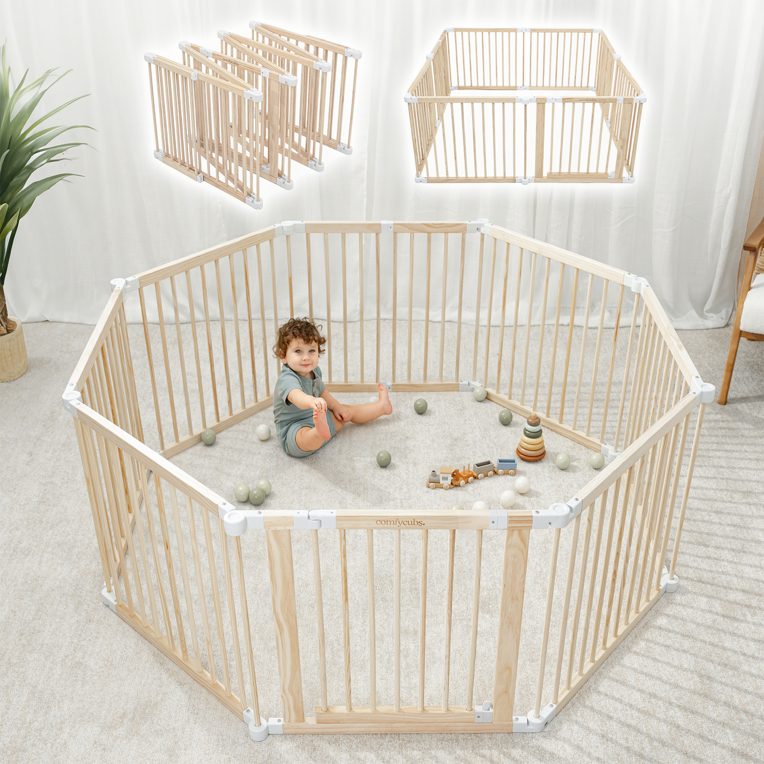 Natural Wood Baby Playpen for Toddlers and Infants Safe Comfy Cubs Everetts Place: Online Boutique